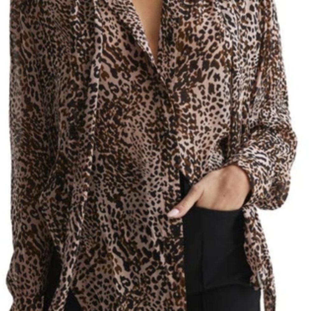 Reiss Brown Leopard Print Blouse